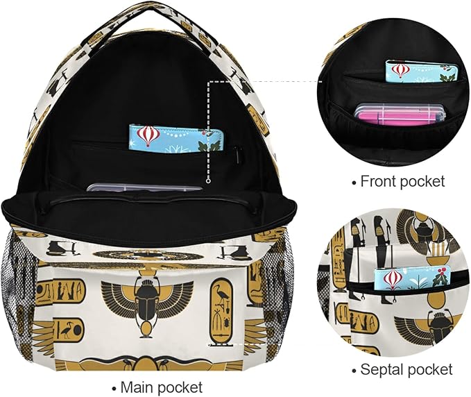 Ancient Egyptian Print School Backpack for Teens Girls Kids Boys, Egypt Sun Art Women Men Adult 15 in Laptop Backpack Casual Elementary Student College Bookbag Travel Hiking Camping Daypack…