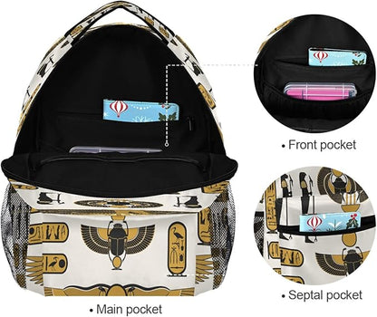 Ancient Egyptian Print School Backpack for Teens Girls Kids Boys, Egypt Sun Art Women Men Adult 15 in Laptop Backpack Casual Elementary Student College Bookbag Travel Hiking Camping Daypack…