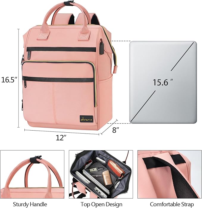 Laptop Backpack for Women and Men 16.5" Waterproof College Bag With USB Port, RFID Pocket, Waterproof, Travel Work Backpack, Anti-theft College Backpack (Pink)