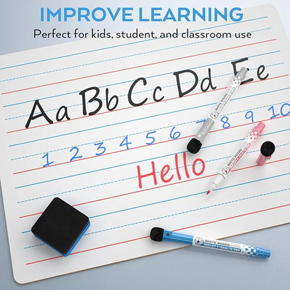 Nicpro Dry Erase Lap Board 12 x 16 inches 2 Pack Ruled Kid Double Sided Blank & Lined Small Lapboard with 8 Pens, 2 Eraser, Learning Mini Whiteboard Portable for Student and Classroom Use