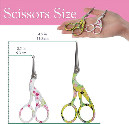 Stork Bird Rounded Safety Tip Embroidery Craft Stainless Steel Crane Scissors - Assortment C - 2 Pairs