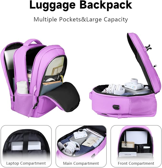 Lapsouno Laptop Backpack, Travel Laptop Backpack, 15.6 Inch Carry on Backpack with USB Port, Anti Theft TSA Travel Bag for Women,College School Backpack for Women,Light Purple