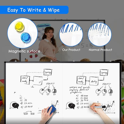 White Board Dry Erase 60x40, Maxtek Large Magnetic Whiteboard Black Dry Erase Boards for Wall, Aluminum Presentation Wall-Mounted Marker Board with a Long Pen Tray for School, Classroom, Office & Home