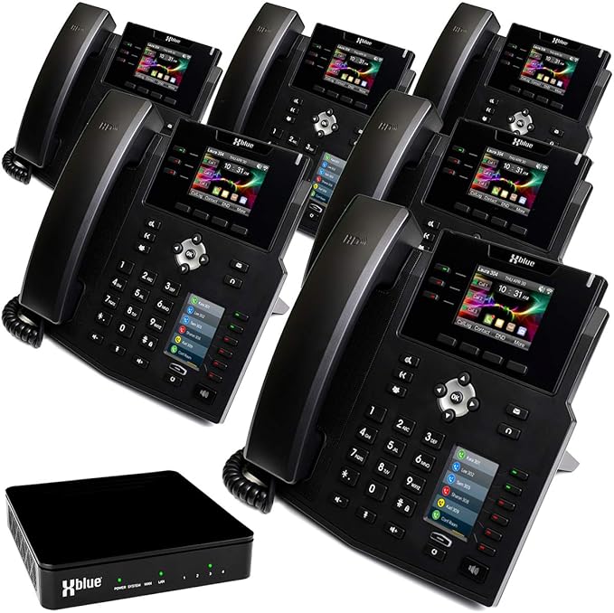 Xblue QB System Bundle with 6 IP9g IP Phones Including Auto Attendant, Voicemail, Cell & Remote Phone Extensions & Call Recording, Black, (QB1006)