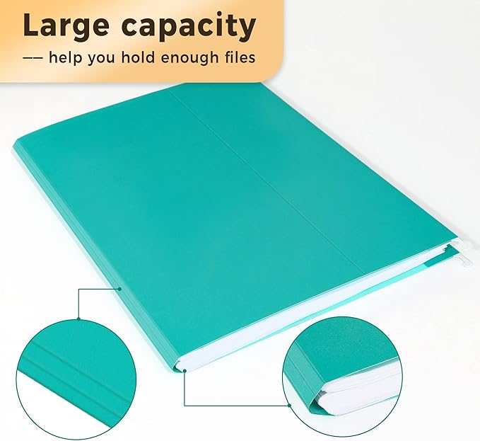 SUNEE Hanging File Folders Teal, 25 Pack Letter Size File Folders with 1/5-cut Tabs, Stay Organized for Your Home and Office Bulk File and Documents