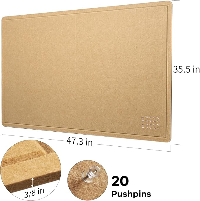 Large Bulletin Board - 48 x 36 Inches, Decorative Felt Pin Board for Wall - 4' x 3' Foldable Photo Display Board with Self-Adhesive Tape, Includes 20 Push Pins - Ginger Yellow