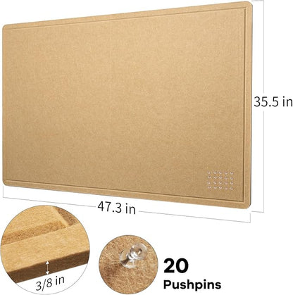 Large Bulletin Board - 48 x 36 Inches, Decorative Felt Pin Board for Wall - 4' x 3' Foldable Photo Display Board with Self-Adhesive Tape, Includes 20 Push Pins - Ginger Yellow