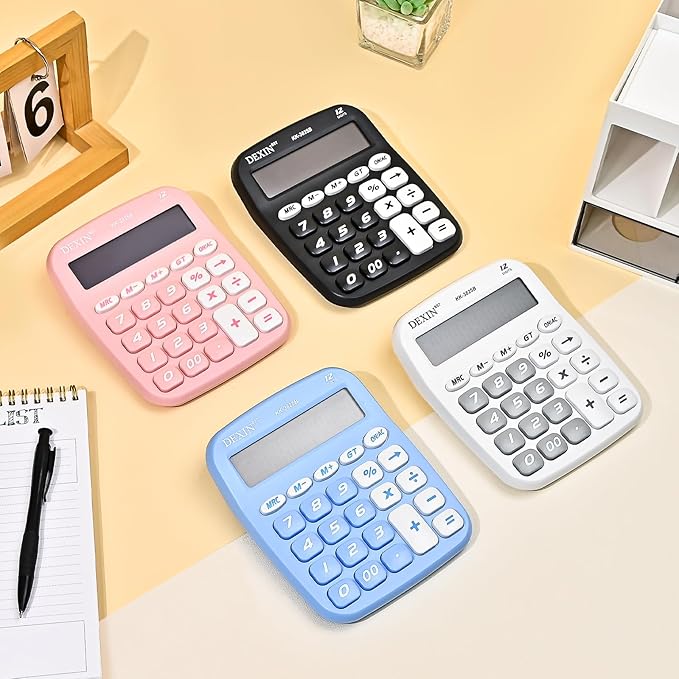 Cute Calculators Desktop, 12 Digit Basic Calculator with Big Buttons, Aesthetic Desk Accessories Large LCD for Office School Supplies (White)