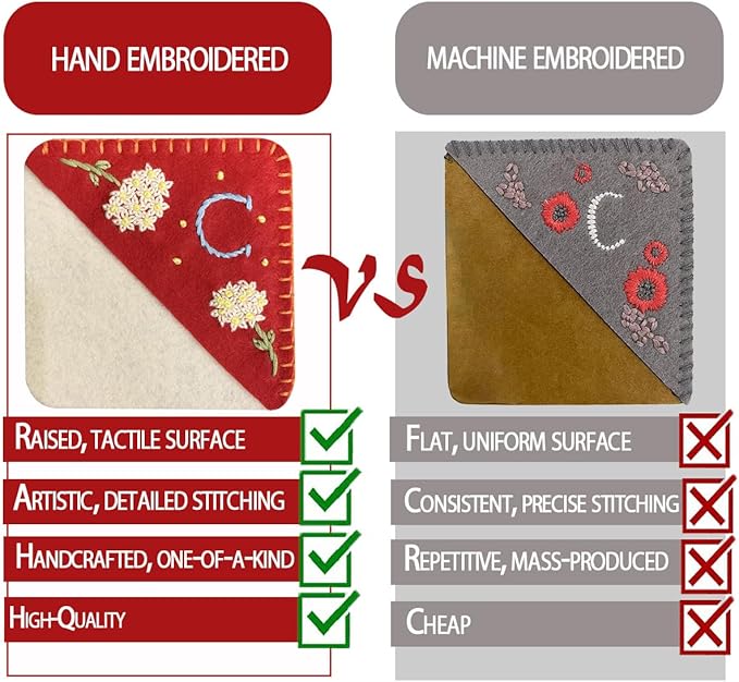 Personalized Hand Embroidered Corner Bookmark, Bookmarks for Women, Personalized Bookmark for Books, Cute Flower Book Mark, Hand Stitch Gift for Women for Book Lovers by HNQCPCVU (C, RED)