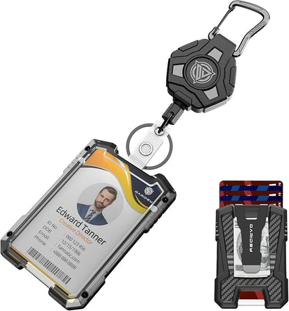 Oaridey Retractable Badge Holders, Heavy Duty Retractable Keychain with Tactical ID Card Holder (Holds 5 Cards), ID Badge Holders with Metal Clip, 31.5' Badge Reel