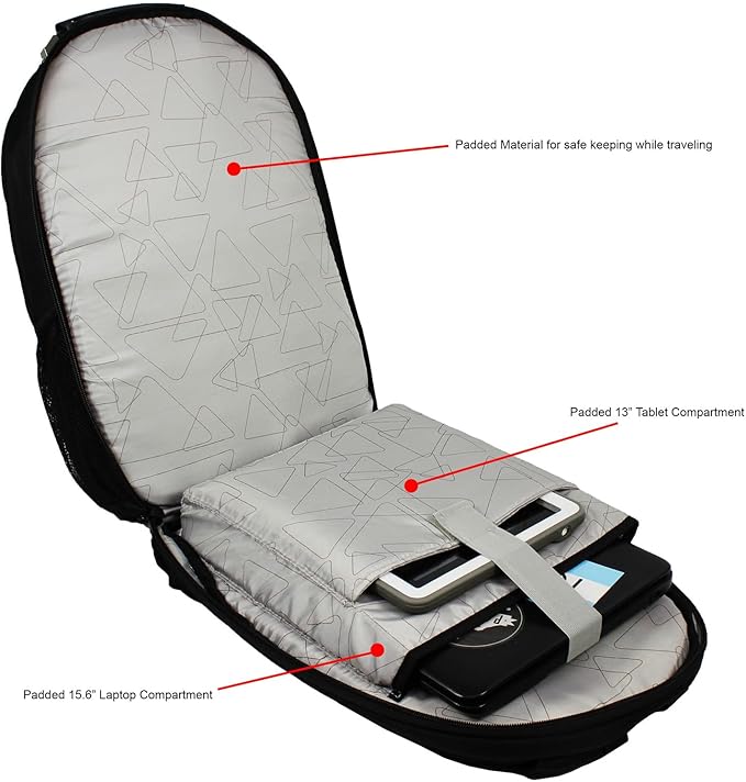 Dejuno Commuter Backpack Checkpoint-Friendly Laptop Pocket, Black, 15.6-Inch