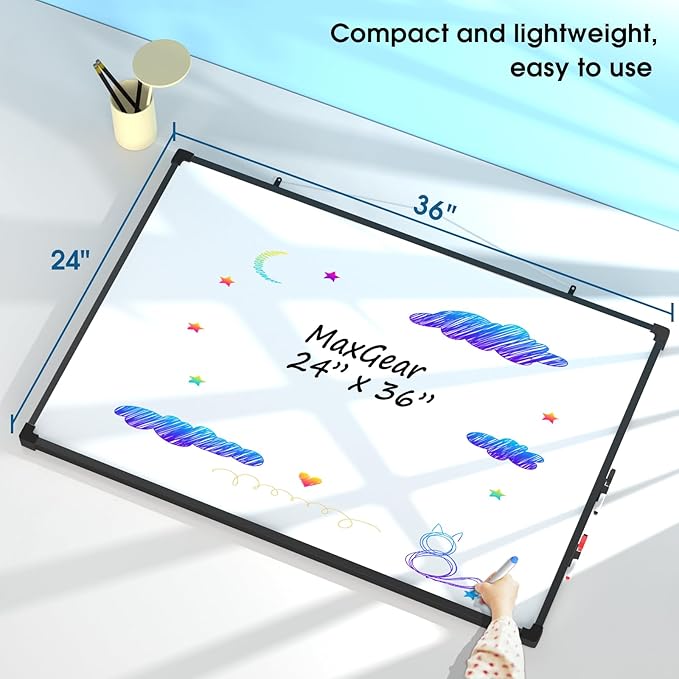MaxGear Magnetic Dry Erase White Board, 36 X 24 Inches Double Sided Whiteboard, Black Aluminum Frame White Board for Wall, Hanging Planner Board with 2 Dry Erase Markers for School Office Home
