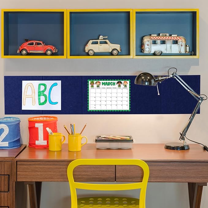 LAJAR Large Felt Wall Tiles, 12 Pack Cork Board Alternative with Removable Adhesive Tabs, Bulletin Pin Boards for Office, School and Home (Dark Blue)