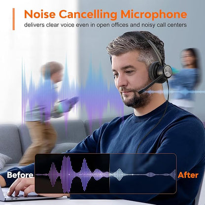 Office IP Phone Headset with Noise Canceling Mic, One Ear Wired Telephone Headset RJ9 for Snom Grandstream Yealink Landline Phones T19P T20P T21P T22P T26P T28P T23G T29G T32 T41S T42S T46S …