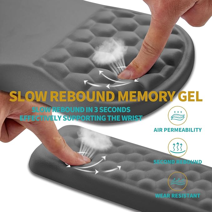 Hokafenle 2 in 1 Ergonomic Mouse Pad Wrist Support & Wrist Rest for Computer Keyboard Set, with Relieve Carpal Tunnel Pain Massage Bulge and Full Memory Gel Design (2In1 Set, Neutral Gray)