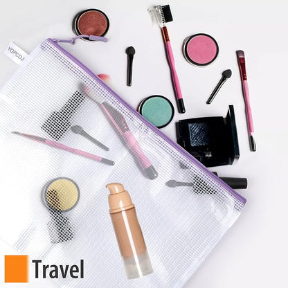 20PCS Mesh Zipper Pouch Bags, A4 13x9 Inches Waterproof Mesh Bags with Zipper, Plastic Zipper Pouch for Organizing, Mesh Bag for Travel Storage School Supplies, 8 Colors Assortment