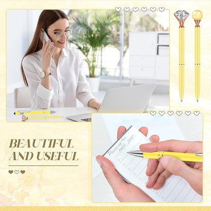 6 Pcs Ballpoint Pens Set Metal Crystal Diamond Pen for Journaling Glitter Pretty Cute Stationery Black Ink Fancy Gifts for Women Girls Teacher Office Wedding School Supplies(Yellow)
