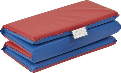 ECR4Kids Premium Folding Rest Mat, 4-Section, 2in, Sleeping Pad, Blue/Red, 5-Pack
