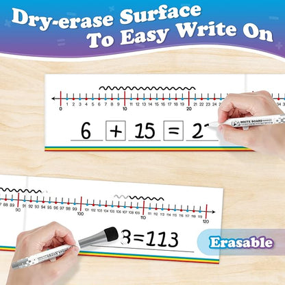Aizweb 0-120 Dry Erase Number Line Board,Addition & Subtraction Game,Desk Whiteboard Number Chart Math Manipulative Game for Kid Age 4-8,Educational Learning Game for Kindergarten 1st Grade Homeschool
