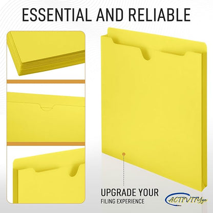 Yellow File Jackets, 1 Inch Expansion, Letter Size, Reinforced Straight-Cut Tab, 6 Pack