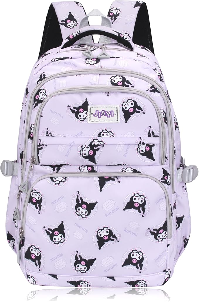 Roffatide Anime Kuromi All Over Print Large Capacity Casual Backpack Laptop Backpack Travel Hiking Rucksack Bike Backpack Purple