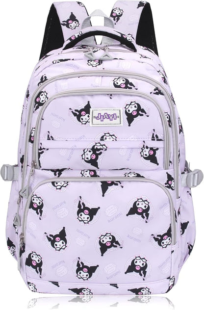 Roffatide Anime Kuromi All Over Print Large Capacity Casual Backpack Laptop Backpack Travel Hiking Rucksack Bike Backpack Purple