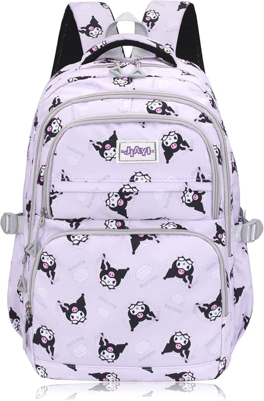 Roffatide Anime Kuromi All Over Print Large Capacity Casual Backpack Laptop Backpack Travel Hiking Rucksack Bike Backpack Purple