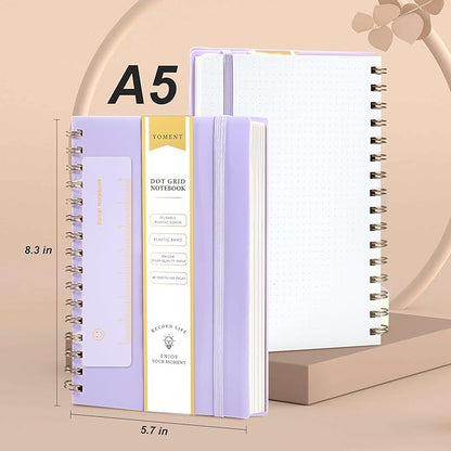 Dot Grid Spiral Notebook A5 Spiral Bullet Dotted Journal 160 Pages Thick Dot Paper Notebooks Plastic Hardcover Spiral Notebook 5x7 Wire Bound Notebooks for Note Taking School Office Supplies,Purple