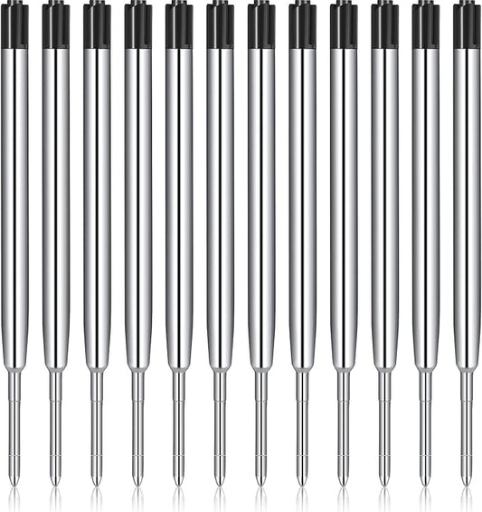 12 Pieces Pen Refills Black Ink 1.0mm Medium Point Metal Ballpoint Refill Smooth Writing Pen Refills Replacement Refills for Retractable Ballpoint Pen School Office Supplies (Black)
