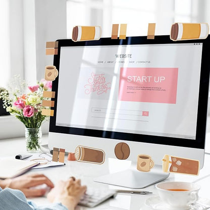 B1ykin Sticky Notes Set - Cartoon Theme Cute Self-Stick Notes Pad Teacher Appreciation Gifts， Self-Adhesive Writing Memo Pages Sticky to Do Notepad for Kids Employee School Office (Coffee Lovers)