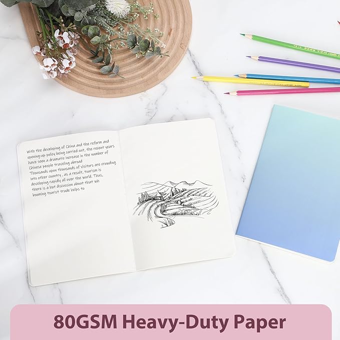 Ddaowanx Notebooks, Journals in Bulk, Blank Paper Sketchbooks, 72 Pages, 36 Sheets, 80GSM, 8.3x5.5 Inch, A5 Size, Travel Writing Notebooks Journal for Office School Supplies (Blank-24pack, Gradient)