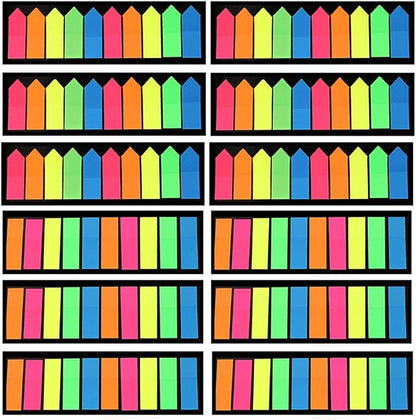 3000 Pieces Neon Page Markers Sticky Index Tabs, Colored Index Tab Flags, Fluorescen Sticker Tabs Note for Books, 12 Sets 2 Designs