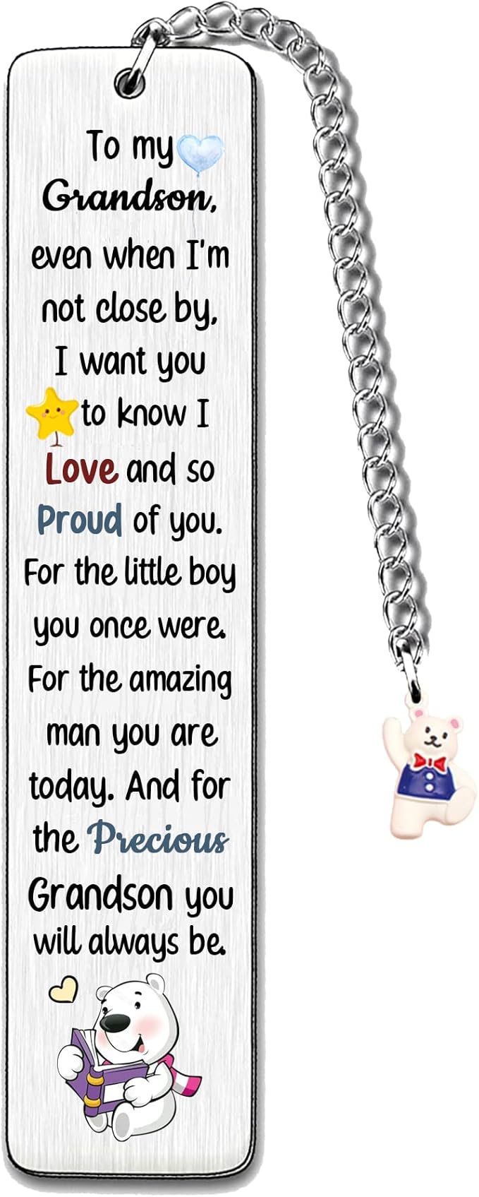 Grandson Bookmarks Birthday Gift Christmas Encouragement Bookmark Teens Graduation Distance Farewell Back to School Present Appreciate Reminder Go to University Love Proud of You Keepsakes Cute Bear