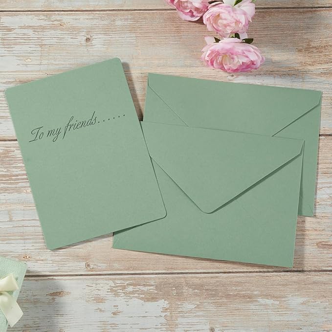A7 Colorful Envelopes and Blank Cards 24 Pieces A7 Envelopes and 24 Pieces 5x7 Colorful Flat Cards for Weddings, Invitations, Birthday, Baby Shower (Sage Green)