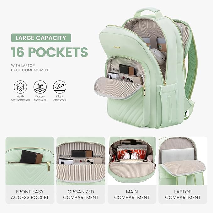 LOVEVOOK Laptop Backpack for Women 17.3 inch,Cute Womens Travel Backpack Purse,Professional Laptop Computer Bag,Waterproof Work Business College Teacher Bags Carry on Backpack with USB Port,Cyan Green