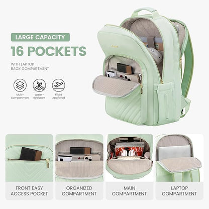 LOVEVOOK Laptop Backpack for Women 15.6 inch,Cute Womens Travel Backpack Purse,Professional Laptop Computer Bag,Waterproof Work Business College Teacher Bags Carry on Backpack with USB Port,Cyan Green