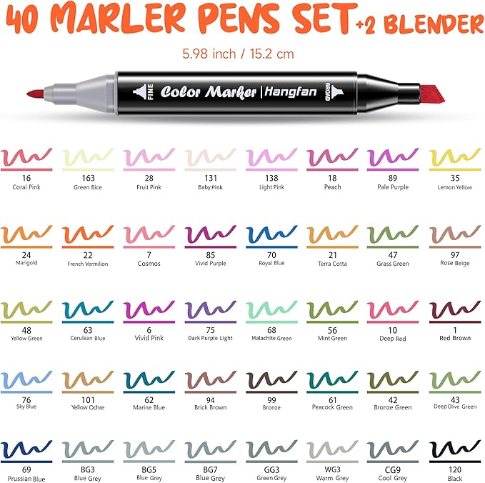 Art Markers, for Adult Coloring Books No Bleeding,40 Colors Dual Tip Alcohol Markers Brush Tip,Give 1 White Highlighter,1 Tracing Pen,Anime Coloring Sketch Illustrations (Black Pen Container)