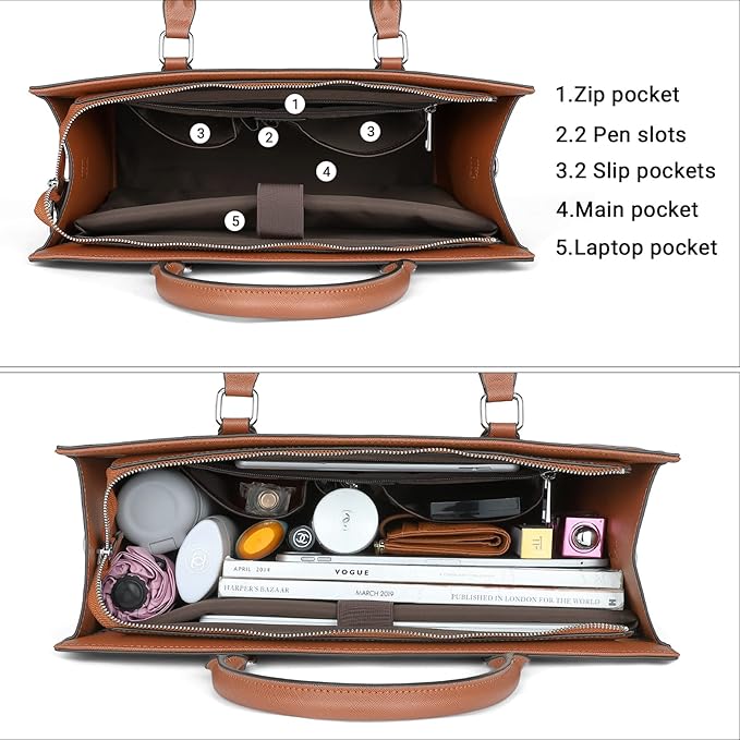 Telena Laptop Tote Bag for Women, 15.6 Inch Shoulder Tote Bag Leather Briefcase for Women, Large Capacity Handbag Bags