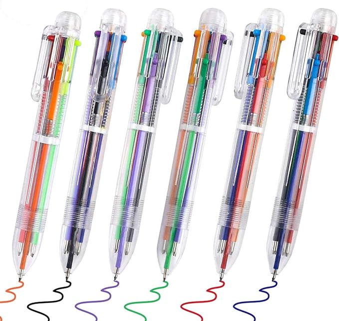 EEOYU 6 Pack Multicolor Pens 0.5mm 6-in-1 Retractable Ballpoint Pens 6 Colors Transparent Barrel Ballpoint Pen for Office School Supplies Students Children Gift
