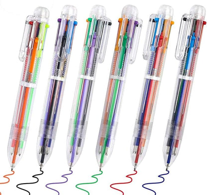 EEOYU 23 Pack Multicolor Pens 0.5mm 6-in-1 Retractable Ballpoint Pens 6 Colors Transparent Barrel Ballpoint Pen for Office School Supplies Students Children Gift