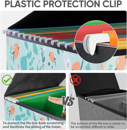 BALEINE File Organizer Box with Lid, Collapsible File Folder Organizer with Plastic Slide, Hanging File Folder Box for Office Document Storage (1 Pack, Spring Stroll)