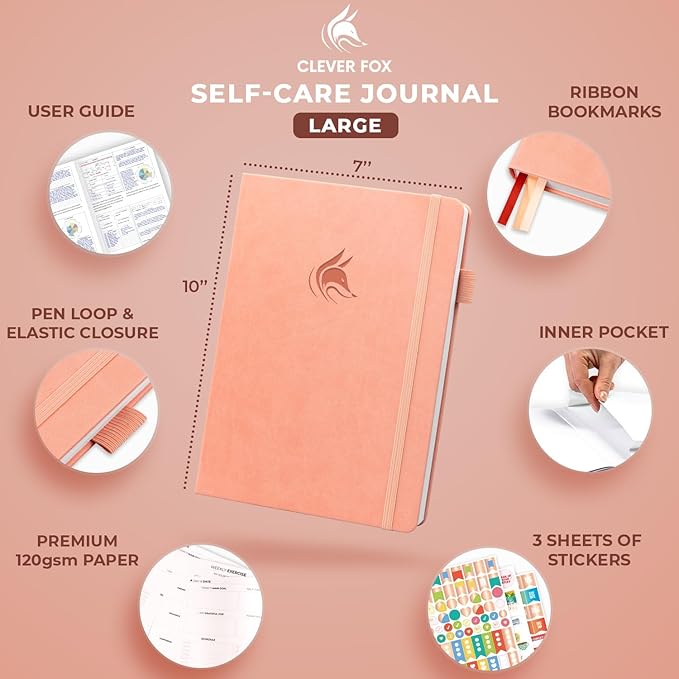 Clever Fox Self-Care Journal – Wellness & Daily Reflection Notebook – Mental Health & Personal Development Journal – Self-Care, Meditation & Mood Journal for Women & Men – Large (Peach Pink)