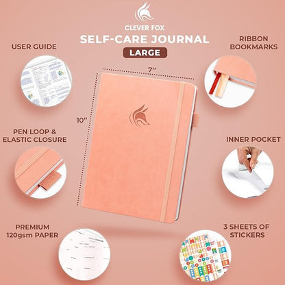 Clever Fox Self-Care Journal – Wellness & Daily Reflection Notebook – Mental Health & Personal Development Journal – Self-Care, Meditation & Mood Journal for Women & Men – Large (Peach Pink)