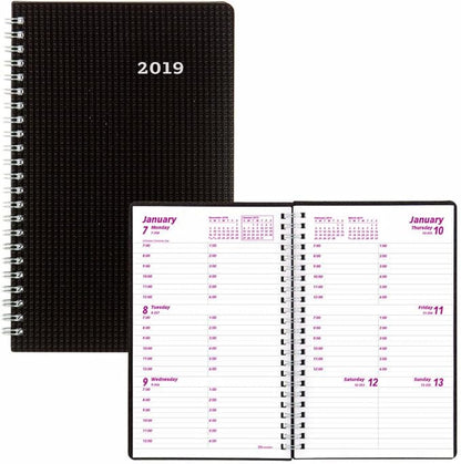 Brownline DuraFlex 2019 Weekly Appointment Book, Poly Cover, Twin-Wire, Black, 8 x 5 inches (CB75V.BLK-19)