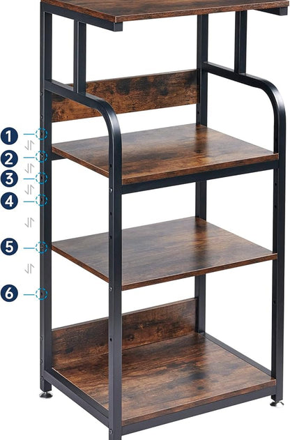 4-Tier Printer Stand with Adjustable Storage Shelf, Large Tall Printer Table with Wheels for Home Office Small Spaces Organization, Rustic Brown