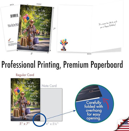 NobleWorks, Funny Birthday Paper Card with 5 x 7 Inch Envelope (1 Card) Bday Sister, Never Too Late Woman C10789BDG