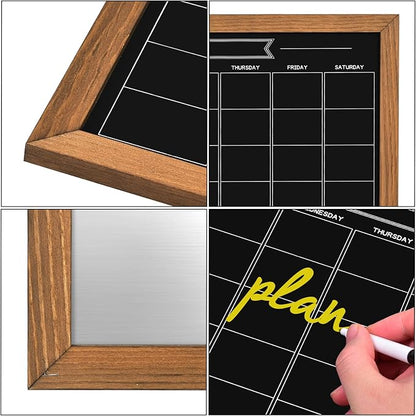 Calendar Chalkboard, 13" * 17", Magnetic Surface Rustic Brown Solid Pine Wood Frame Chalk Board for Planning/School Timetable/Memo, Hanging Board for Office, School and Home(YLHB-QZ-3343)