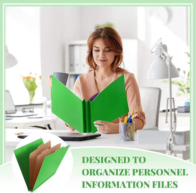 48 Pcs Classification Folders Bulk 2 Dividers File Folder with Fastener 2 Prongs Letter Size Pressboard Filefolders with 3.5 Inch Expansion for Organize Office Medical Document (Green)