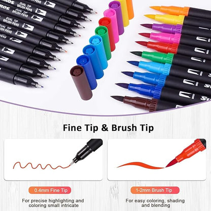 Markers for Adult Coloring Book, 72 Colors Art Markers Set Dual Tip Brush Pen, Coloring Markers Fine Point Artist Drawing Paintings Diaries Journaling Art projects Art Supplies with Case