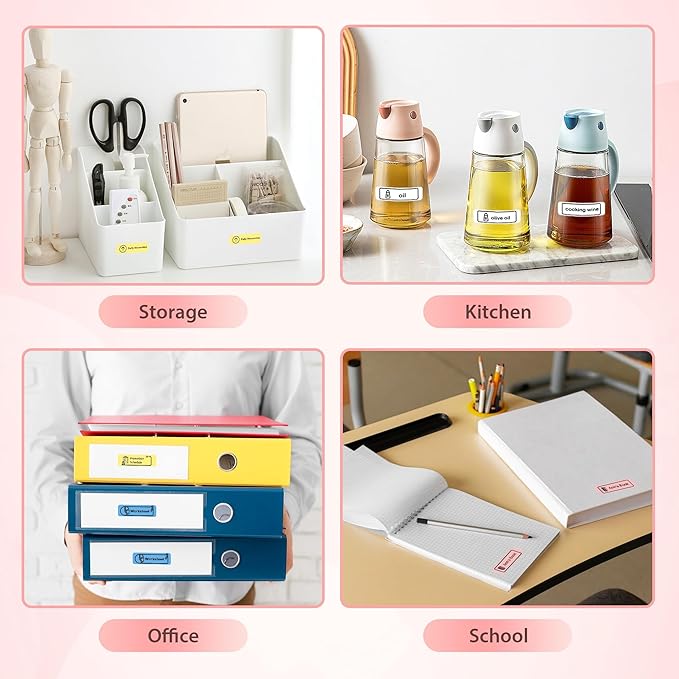 P21 Label Maker Machine with Tape, Label Printer Thermal Mini Label Makers with Built-in Cutter and Multiple Templates, Portable Printers for School, Office and Home Use (Pink), 1Pack